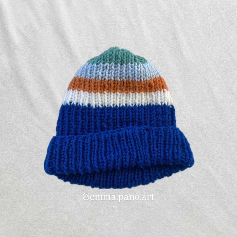 hand knit striped fisherman beanie hat